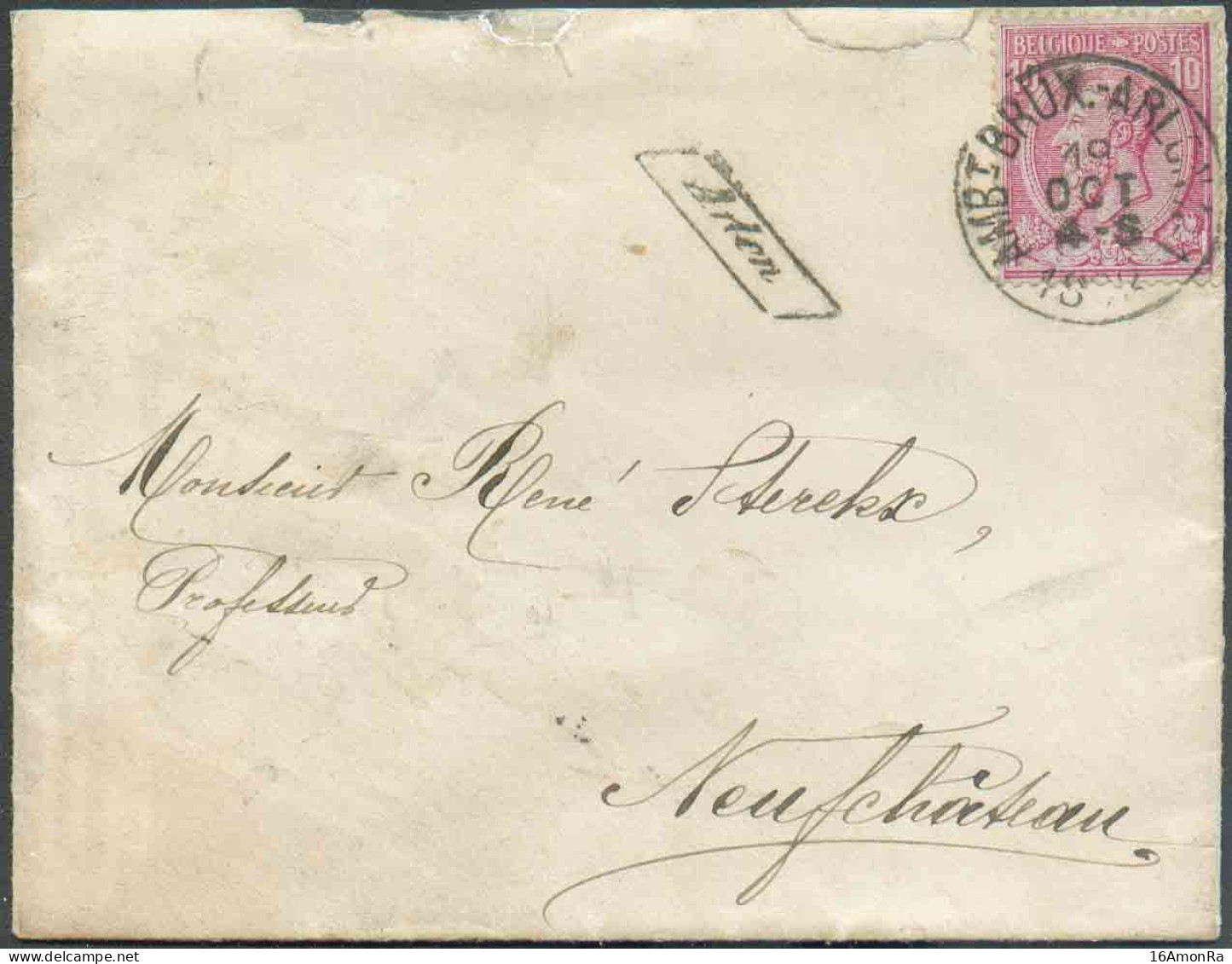 N°46 - 10 Centimes Rouge Obl. Sc Ambulant AMBt BRUX-ARLON N°1 S/L. Du 19 Octobre 1892 + Gr. Enc. ARLON (parallélogramme) - Bahnpoststempel