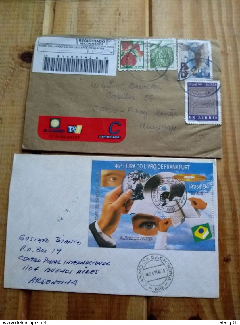 Brasil Registered Letter To Uruguay Santos Dumont 99& Others.air Carmo Da Cachoeira MG.ss 94 Book Fair.e7.reg Post . - Cartas & Documentos