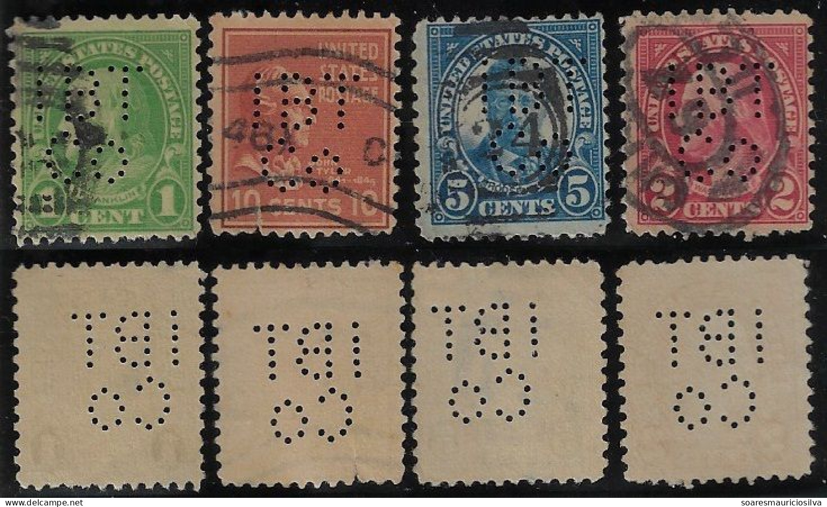 USA United States 1917/1960 4 Stamp Perfin IBT/Co By Illinois Bell Telephone Company From Chicago Lochung Perfore - Zähnungen (Perfins)