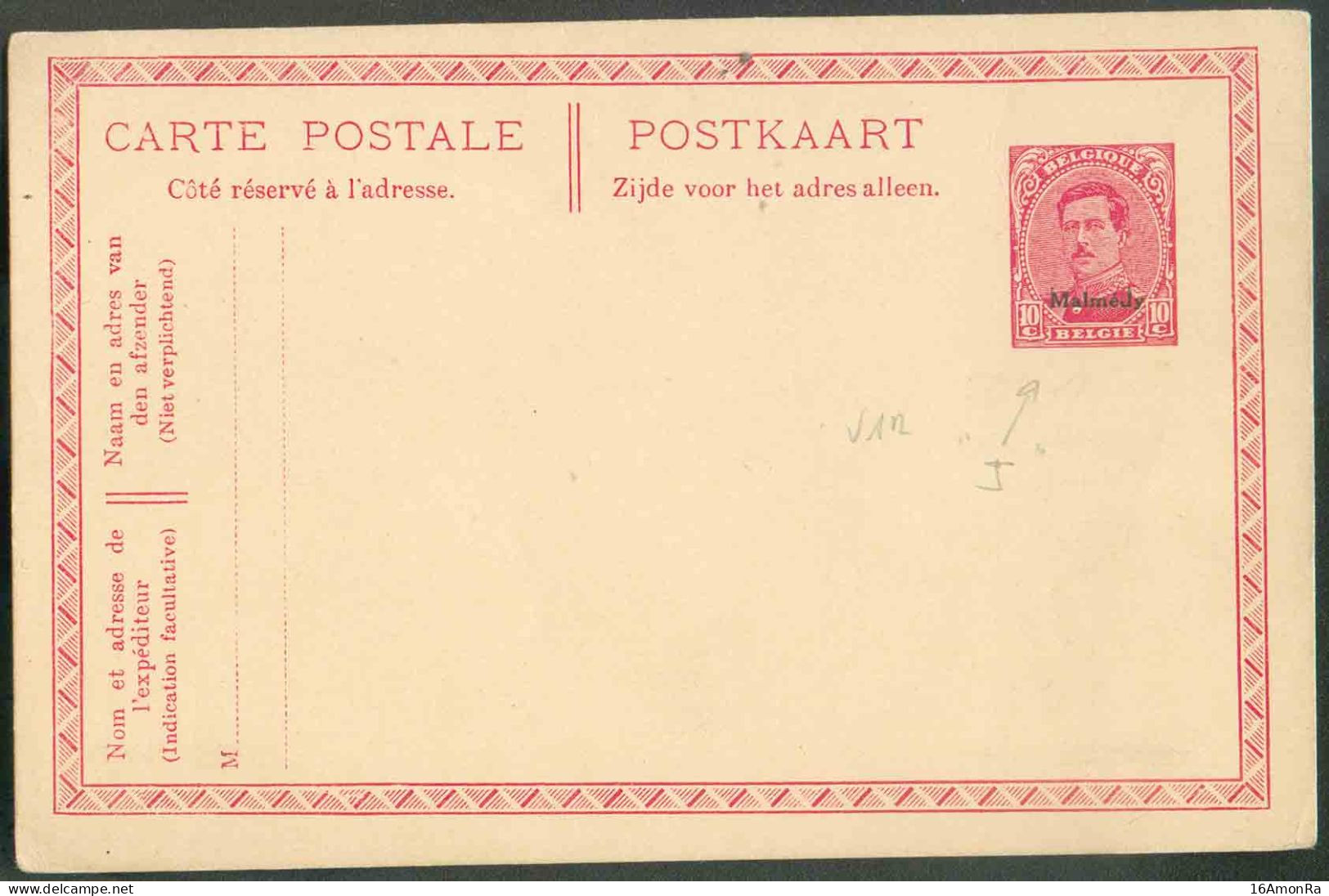 E.P. Carte 10 Centimes Surchargée MALMEJY (au Lieu De MALMEDY) (carte N°3) Neuve. Erreur Typographique Non Reprise Au Ca - OC55/105 Eupen & Malmédy