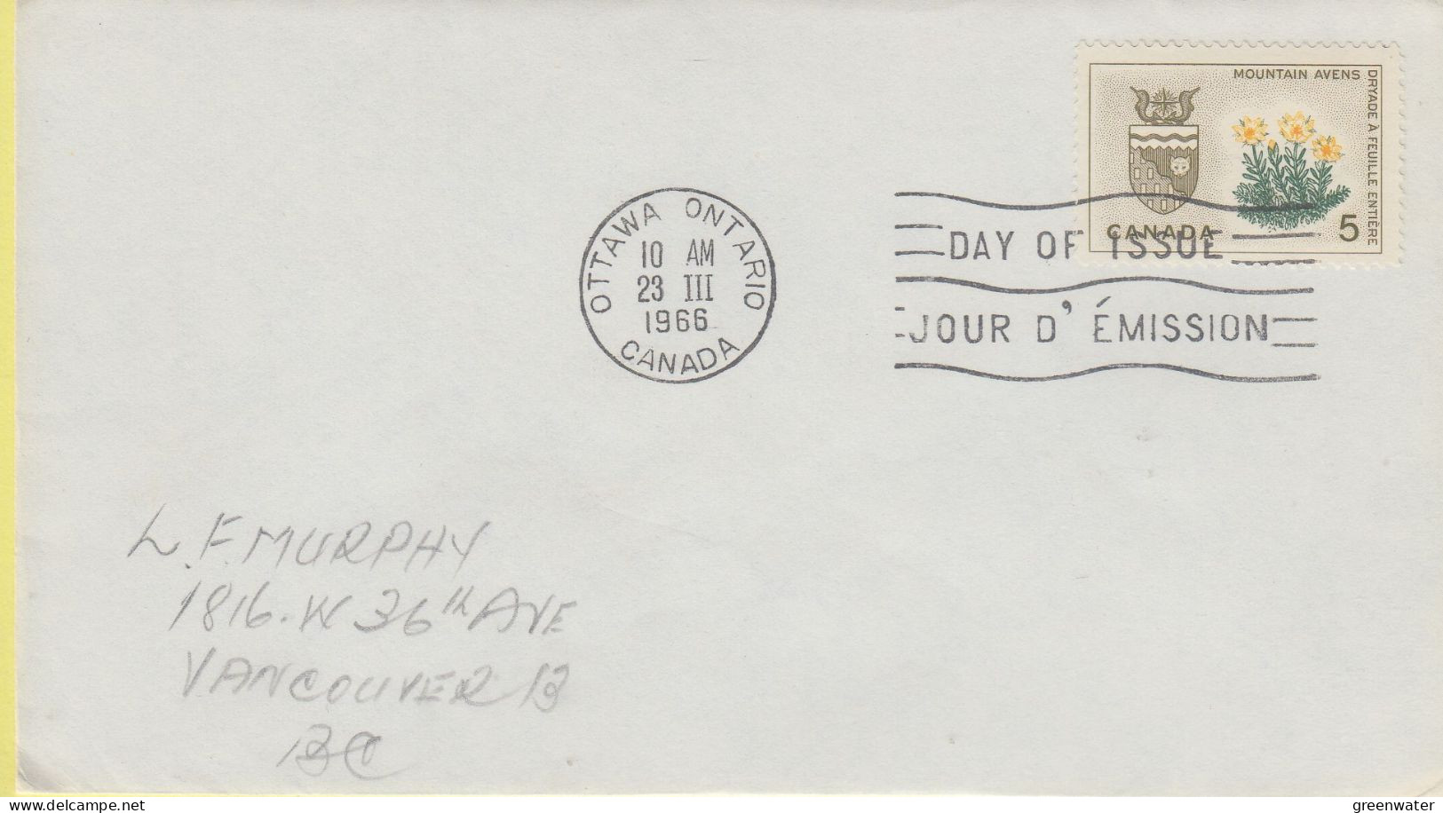 Canada 1966 Mountain Avens 1v FDC (CN177C) - 1961-1970