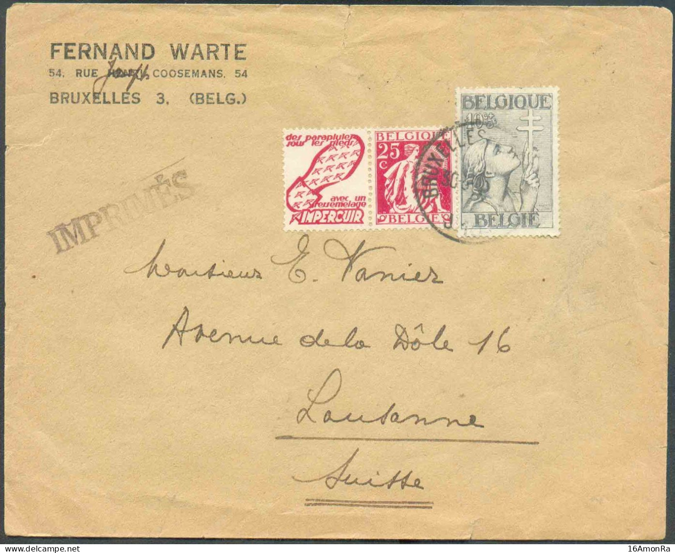 N°377 + PUB 65 Obl. Sc BRUXELLES 1 Sur Lettre Du 30-3-1934 Au Tarif 'IMPRIME' Vers Lausanne. - TB - 14333 - Tête-bêche [KP] & Zwischensteg [KT]