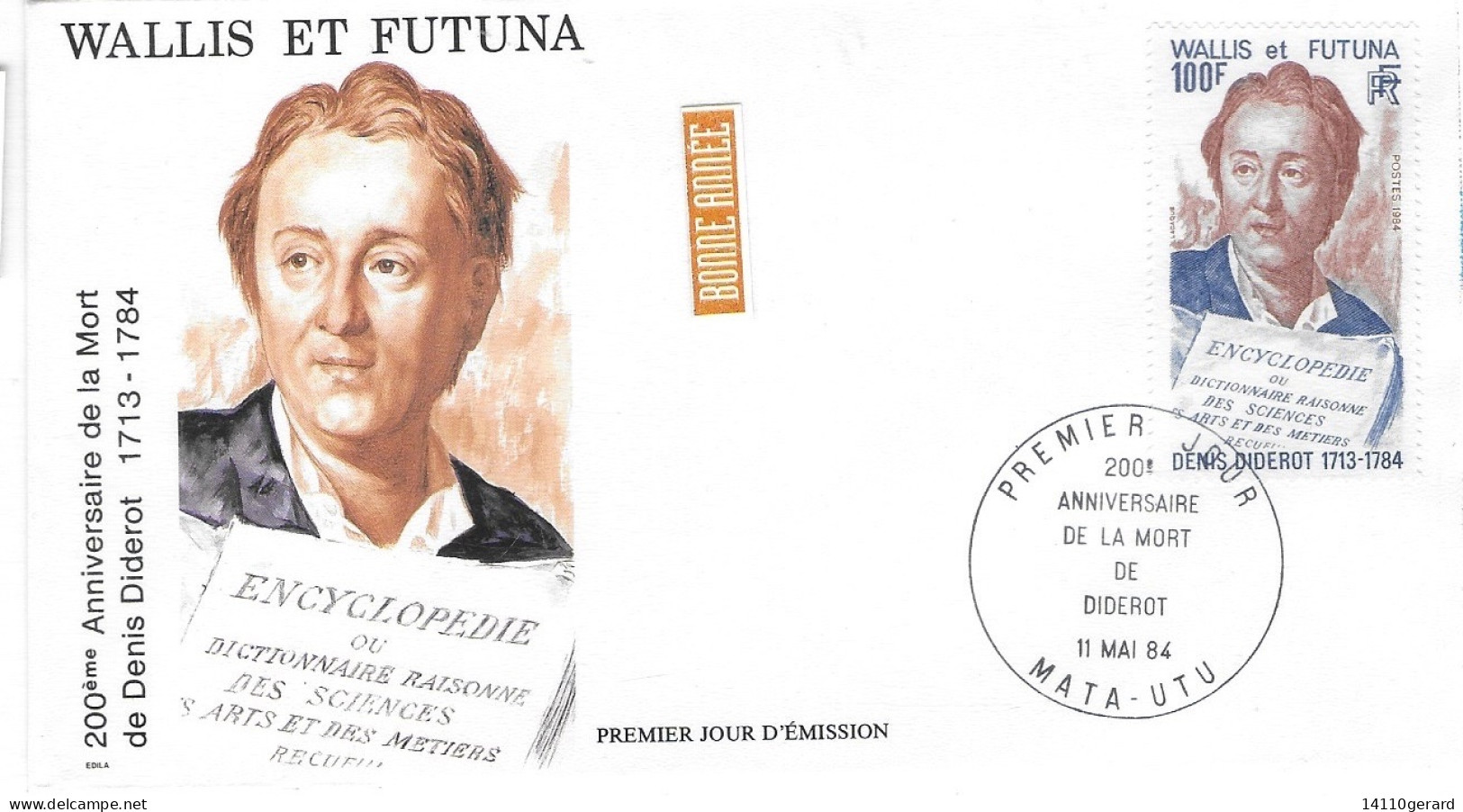 WALLIS ET FUTUNA FDC De 1984. 200ieme Anniversaire De La Mort De Dénis Diderot  1713-1784 - Cartas & Documentos