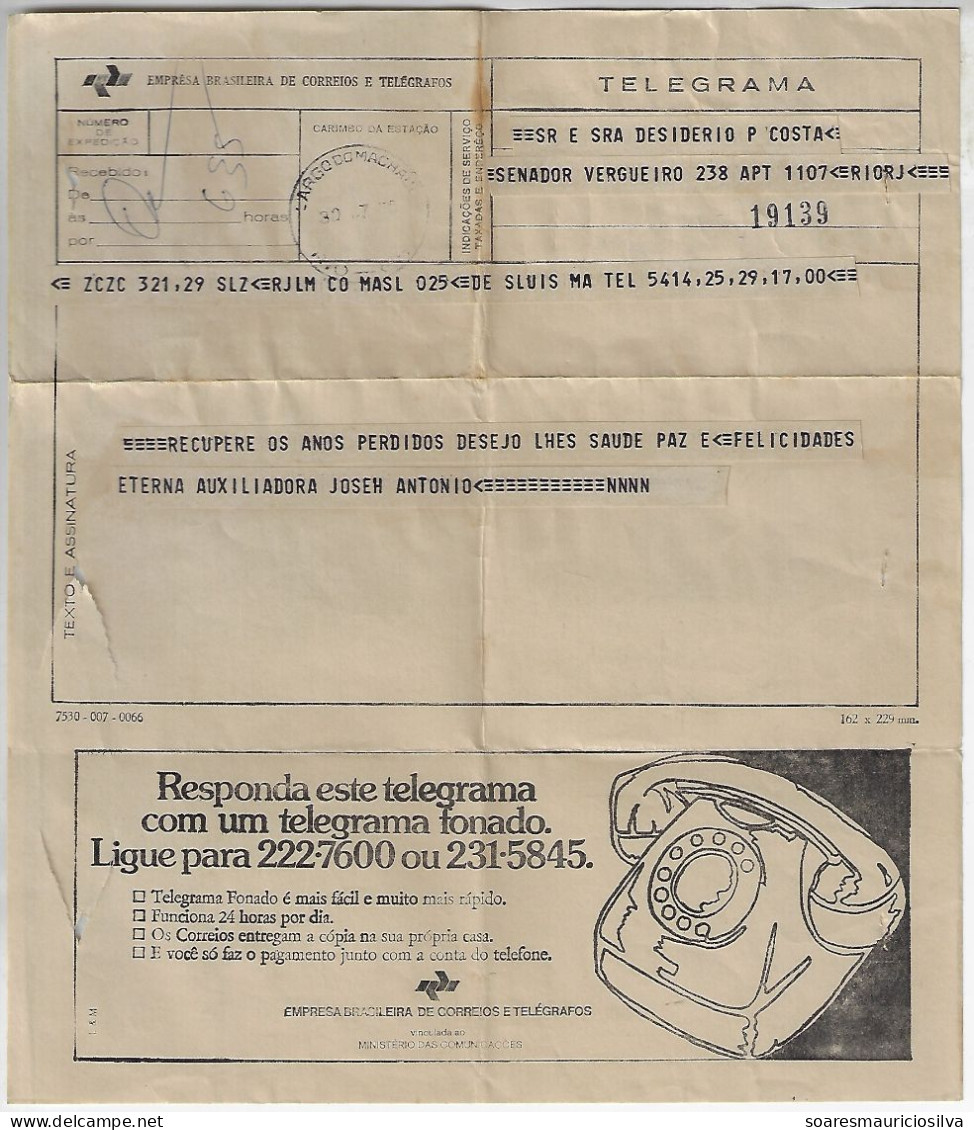 Brazil 1975 Shipped In Rio De Janeiro advertising Reply This Telegram With Phoned Telegram Telephone Telecommunication - Brieven En Documenten