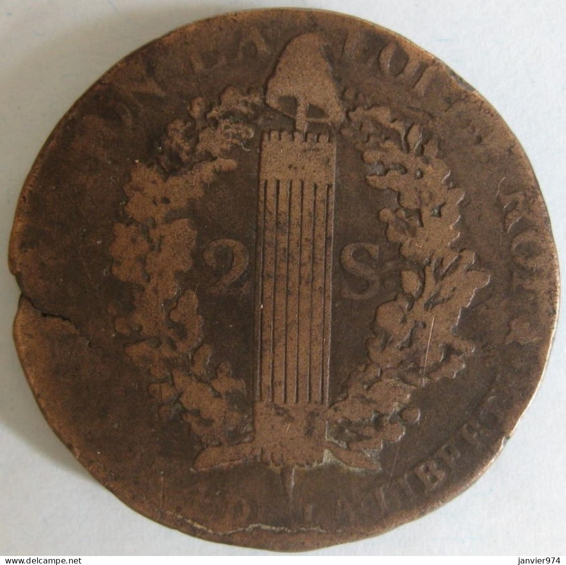 Constitution, 2 Sols François 1792 H La Rochelle An 4,  Louis XVI, Gad # 25 - 1791-1792 Verfassung 