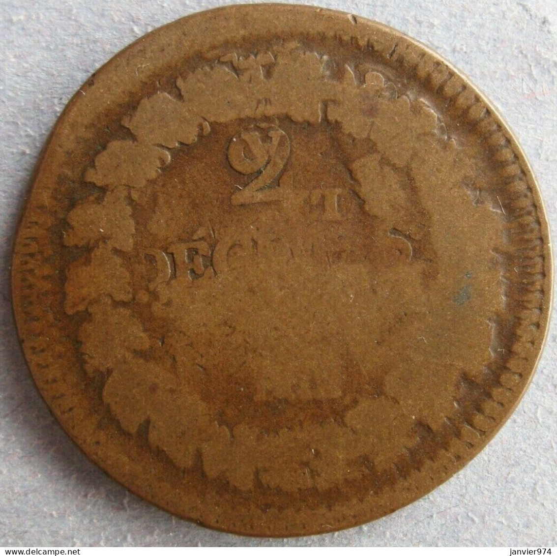 2 Décimes Refrappé Sur UN Decime An A . 33 Mm 17,6g. Non Répertorié Inédit.  - 1795-1799 Direttorio