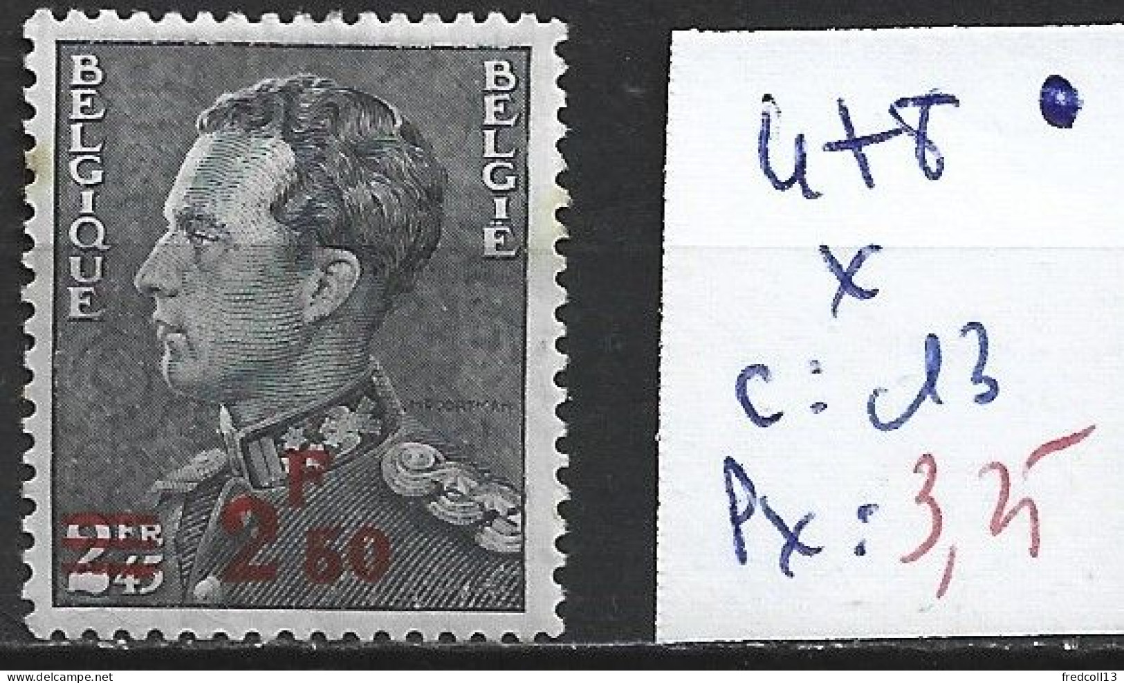 BELGIQUE 478 * Côte 13 € - 1936-1957 Collar Abierto