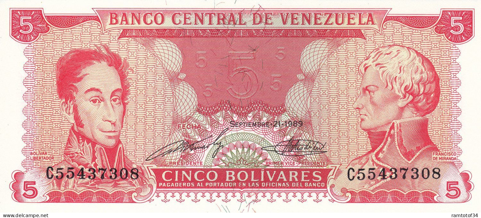 VENEZUELA - 5 BOLIVAR 21 Septembre 1989 - Venezuela