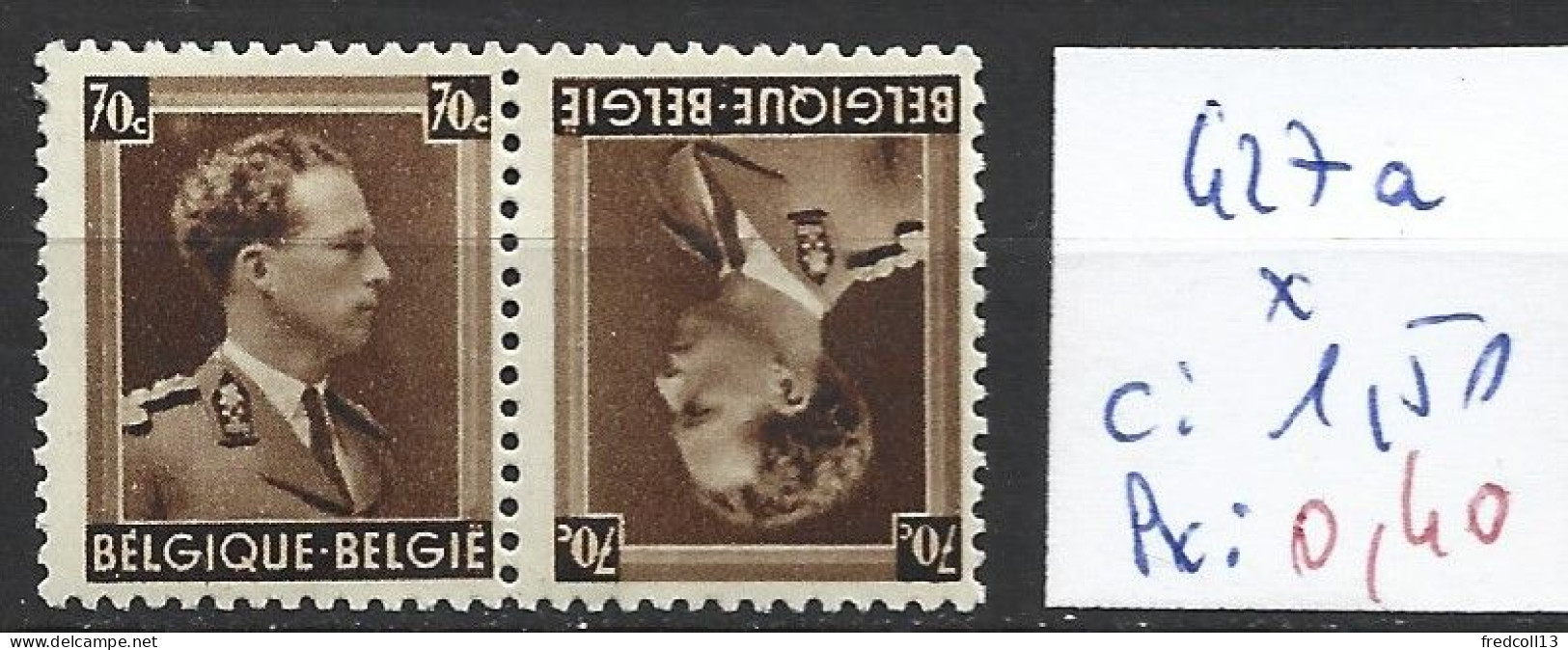 BELGIQUE 427a * Côte 1.50 € - 1936-1957 Offener Kragen