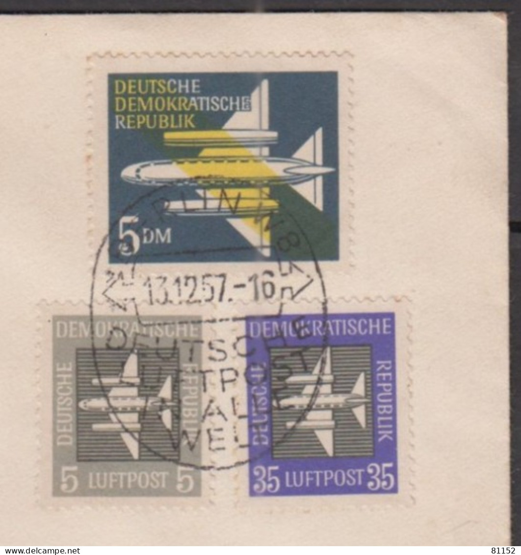 ALLEMAGNE Poste Aérienne Composition  ERSTTAGSBRIEF Sur Lettre De BERLIN  5 DM + 5p + 35p   Pour PARIS Le 13 12 1957 - Luftpost