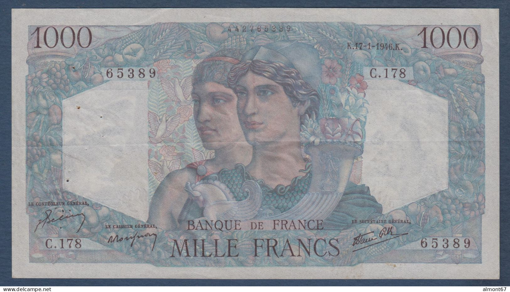 1000 Francs  Minerve Et Hercule  Du  17 - 1 - 1946 - 1 000 F 1945-1950 ''Minerve Et Hercule''