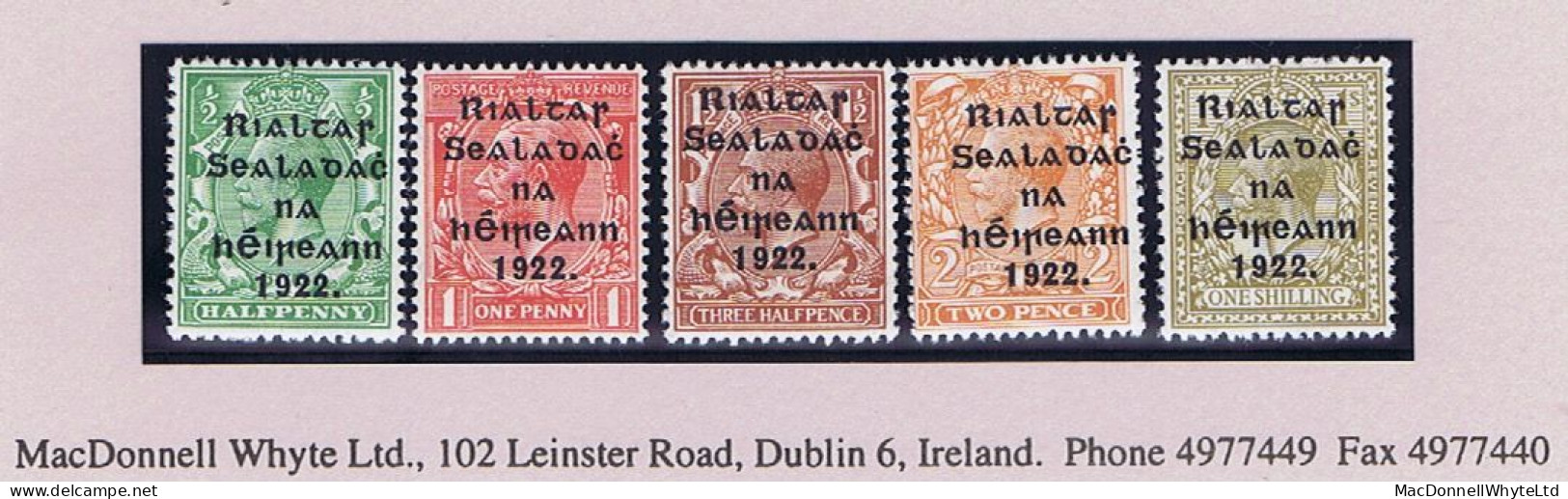 Ireland 1922 (Nov-Dec) Thom Rialtas 5-line Wide Overprint, Set Of 5 Fresh Mint Unmounted - Unused Stamps