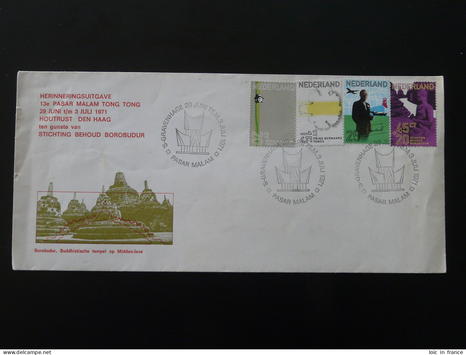 Lettre Cover Borobudur Buddhist Temple Indonesia Pasar Malam Pays Bas Netherlands 1971 - Buddhismus