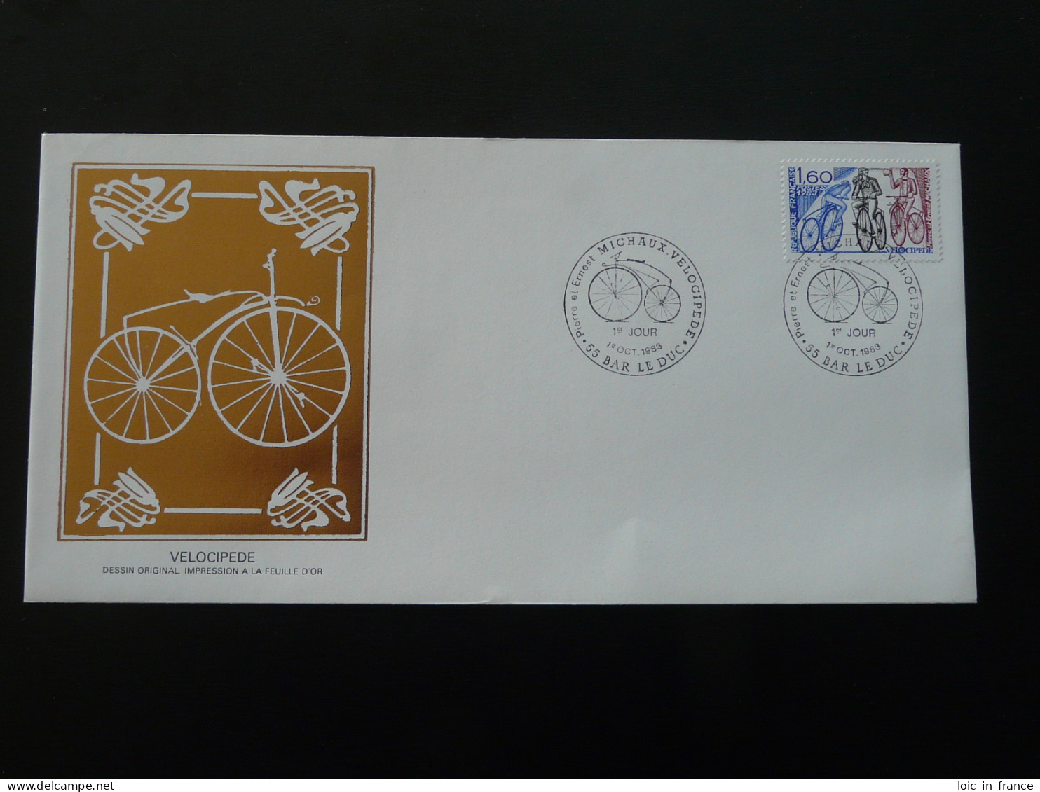 FDC Vélocypède Bicycle Cycling Edition Feuille D'or Gold Cachet Bar Le Duc 55 Meuse 1983 - Ciclismo