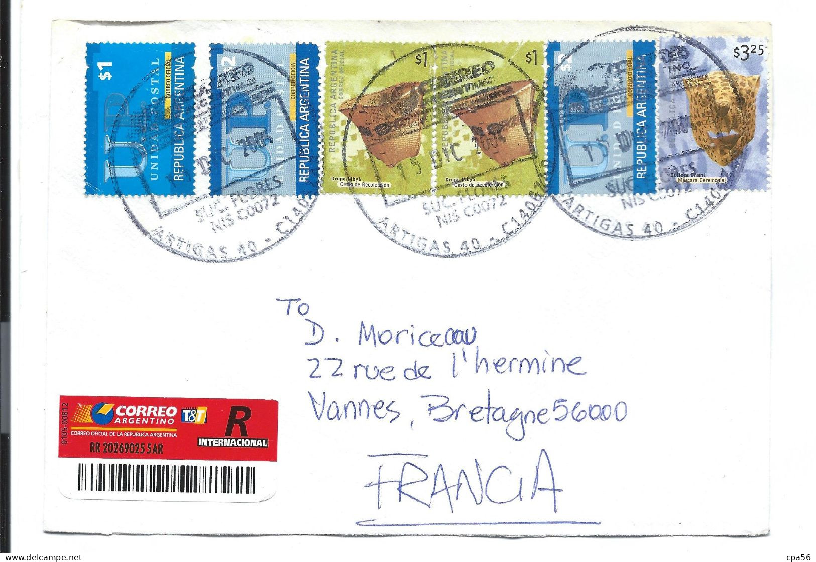 Enveloppe 6 TIMBRES ARGENTINA - Storia Postale