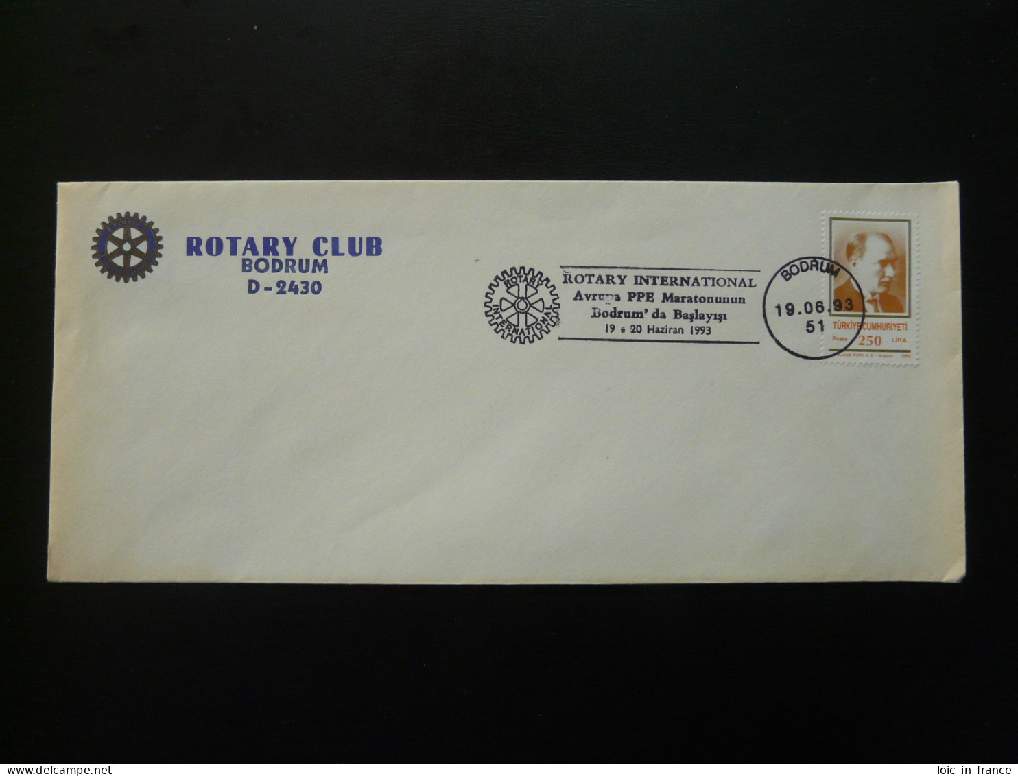  Lettre Cover Rotary Club Flamme Postmark Bodrum Turquie Turkey 1993  - Covers & Documents