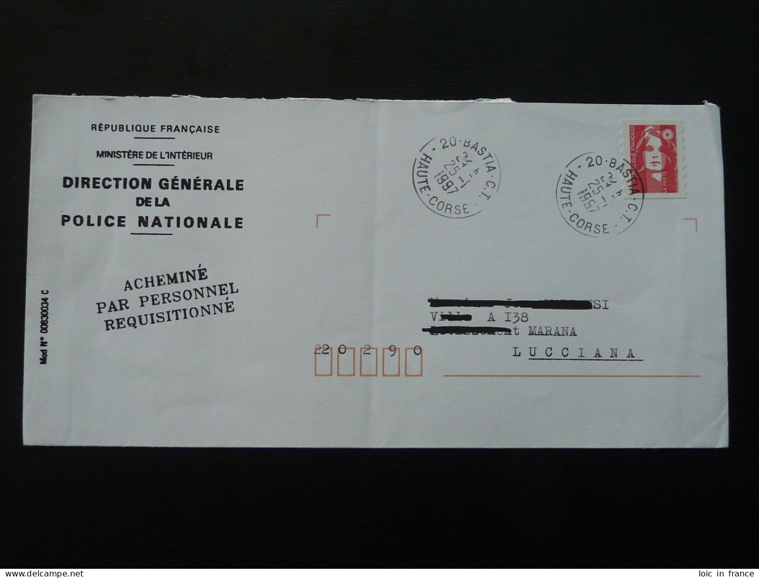 Lettre Police Nationale Acheminée Par Personnel Réquisitionné Grève Postale Corse 1997 - Documenti