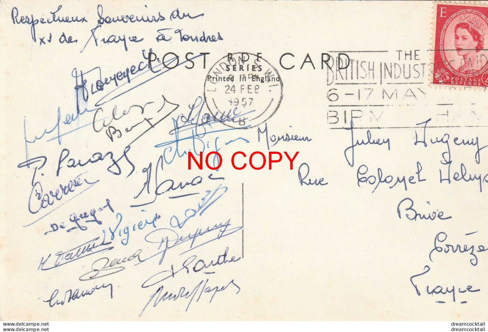 Rare Sports Carte 1957 Signée Par Tous Les Joueurs De RUGBY Du XV De France. Match ANGLETERRE-FRANCE - Rugby