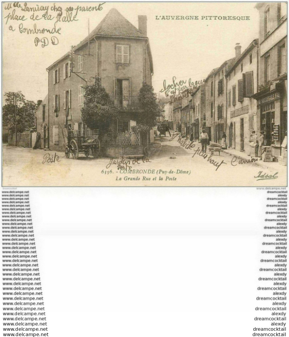 WW 63 COMBRONDE. La Grande Rue Et Jardin De La Poste 1928 Hôtel Des Voyageurs Et Succursale 42 De L'Union - Combronde