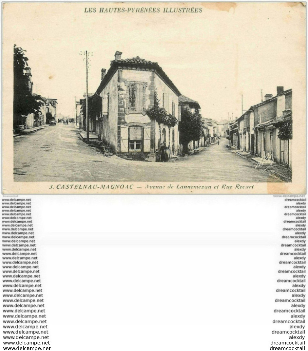 65 CASTELNAU-MAGNOAC. Avenue De Lannemezan Et Rue Recurt 1939. Perspective Rare Et De Plus écrite Par Un Habitant... - Castelnau Magnoac
