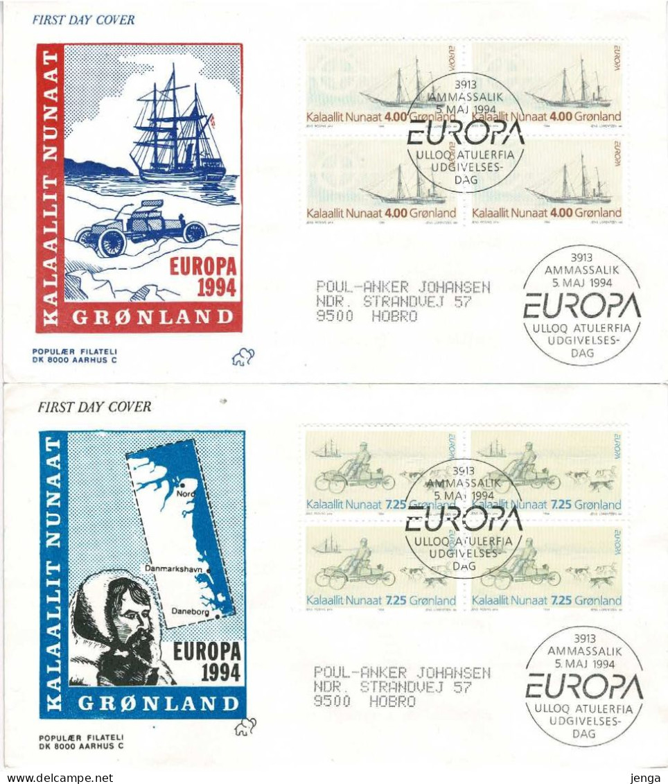 Greenland 1994; Europa -  CEPT;  Set Of 2 In Block Of 4 On FDC (Populær Filateli). - 1994