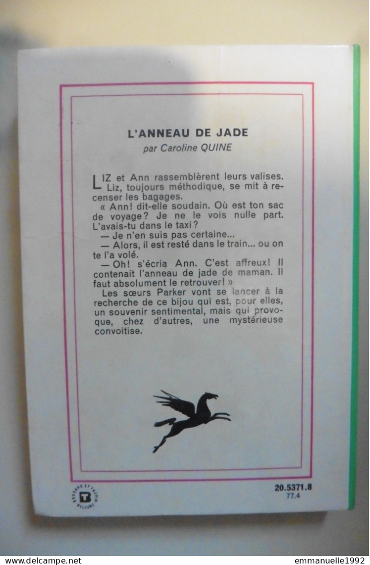 Livre Série Soeurs Parker - L'anneau De Jade Par Caroline Quine 1977 - Bibliothèque Verte - Bibliotheque Verte