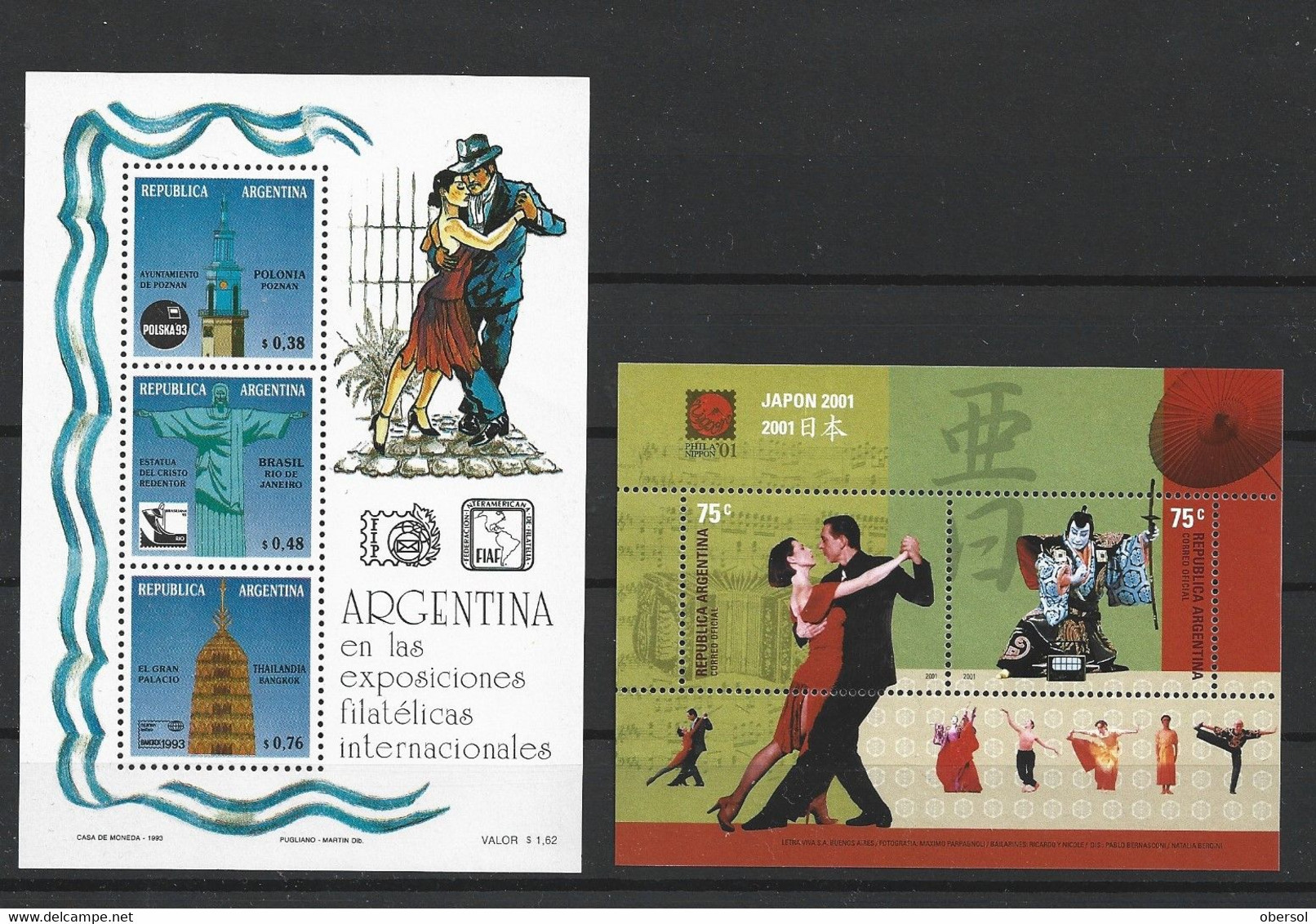 Argentina 1993, 2001 Two Complete Sets Souvenir Sheets TANGO, DANCE MNH - Verzamelingen & Reeksen