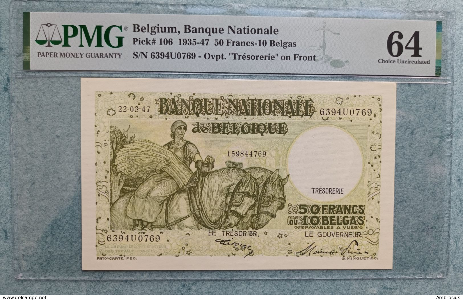 Belgique ▪︎ P106▪︎ 50 Francs Anto Carte 1947▪︎ PMG 64 - Autres & Non Classés