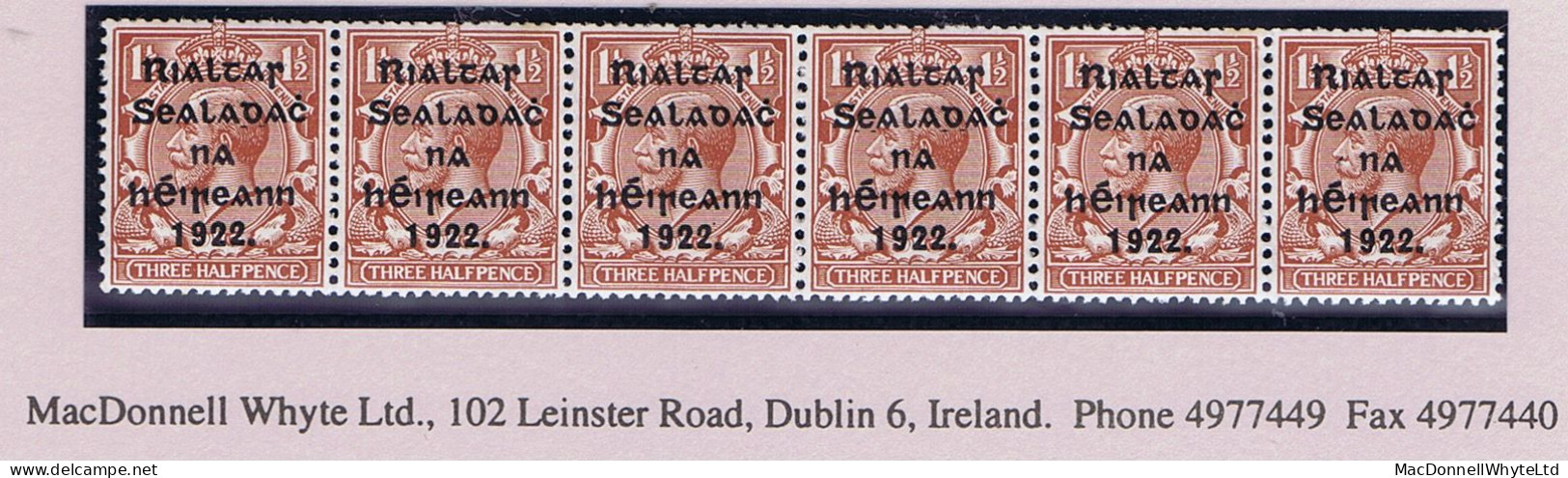 Ireland 1922 Harrison Rialtas 5-line Coils, 1½d Horizontal Strip Of 6 Fresh Mint Unmounted - Nuevos