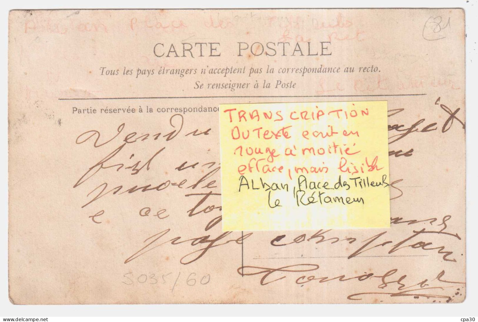 CPA TARN.ALBAN PLACE DES TILLEULS.LE RETAMEUR.CARTE PHOTO - Alban