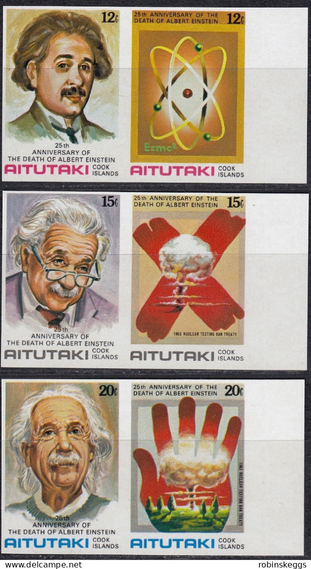 AITUTAKI 1980 Albert Einstein 25th Death Anniversary, IMPERFORATE Set Of 6 In Pairs MNH - Albert Einstein