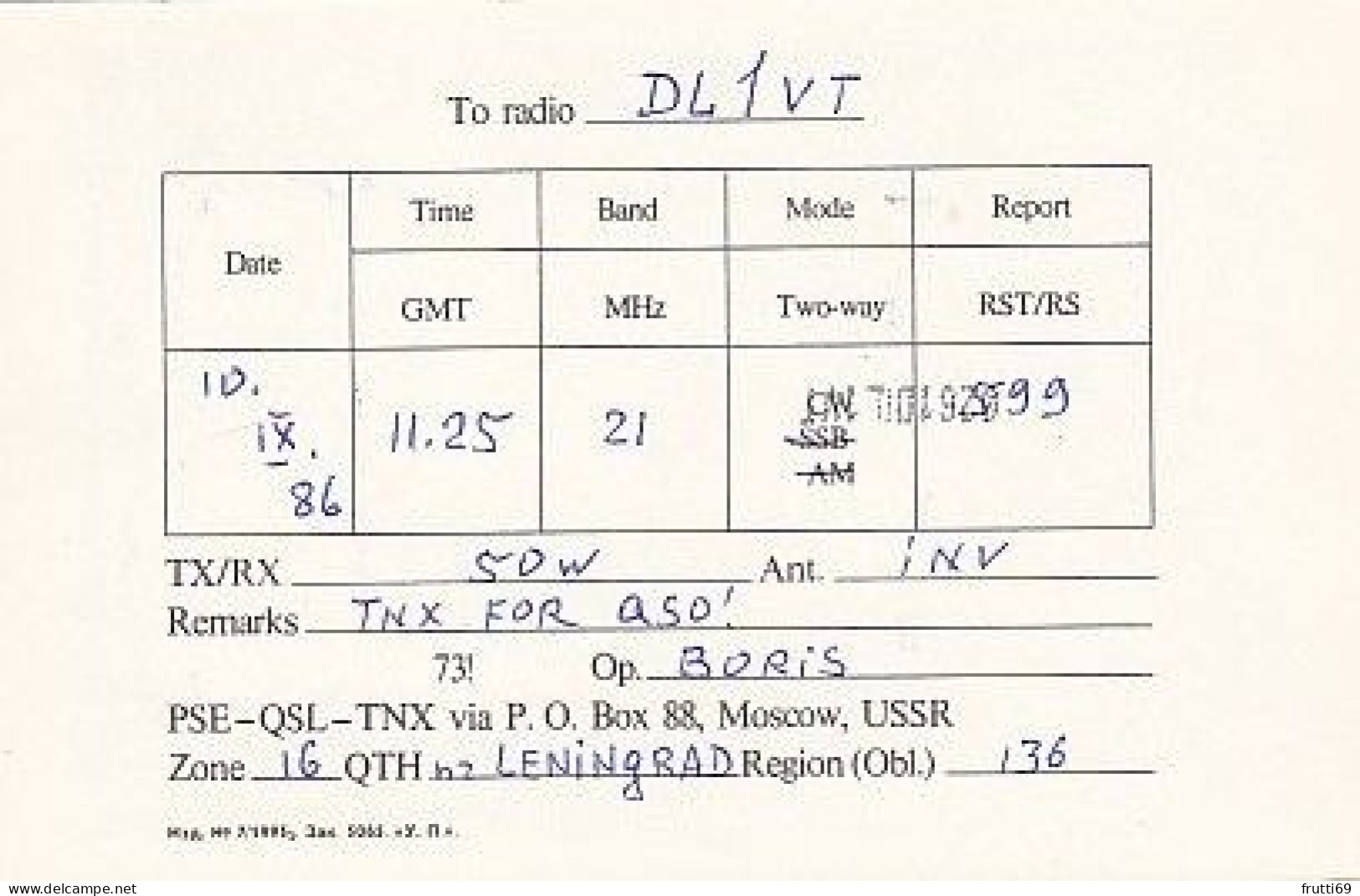 AK 183537 QSL - USSR - Leningrad - Radio Amateur