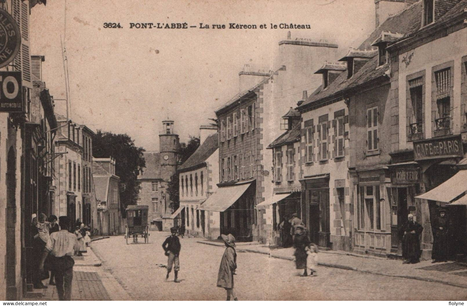 Pont L'abbé - La Rue Kéreon Et Le Château - Coiffeur - Café De Paris - Pont L'Abbe