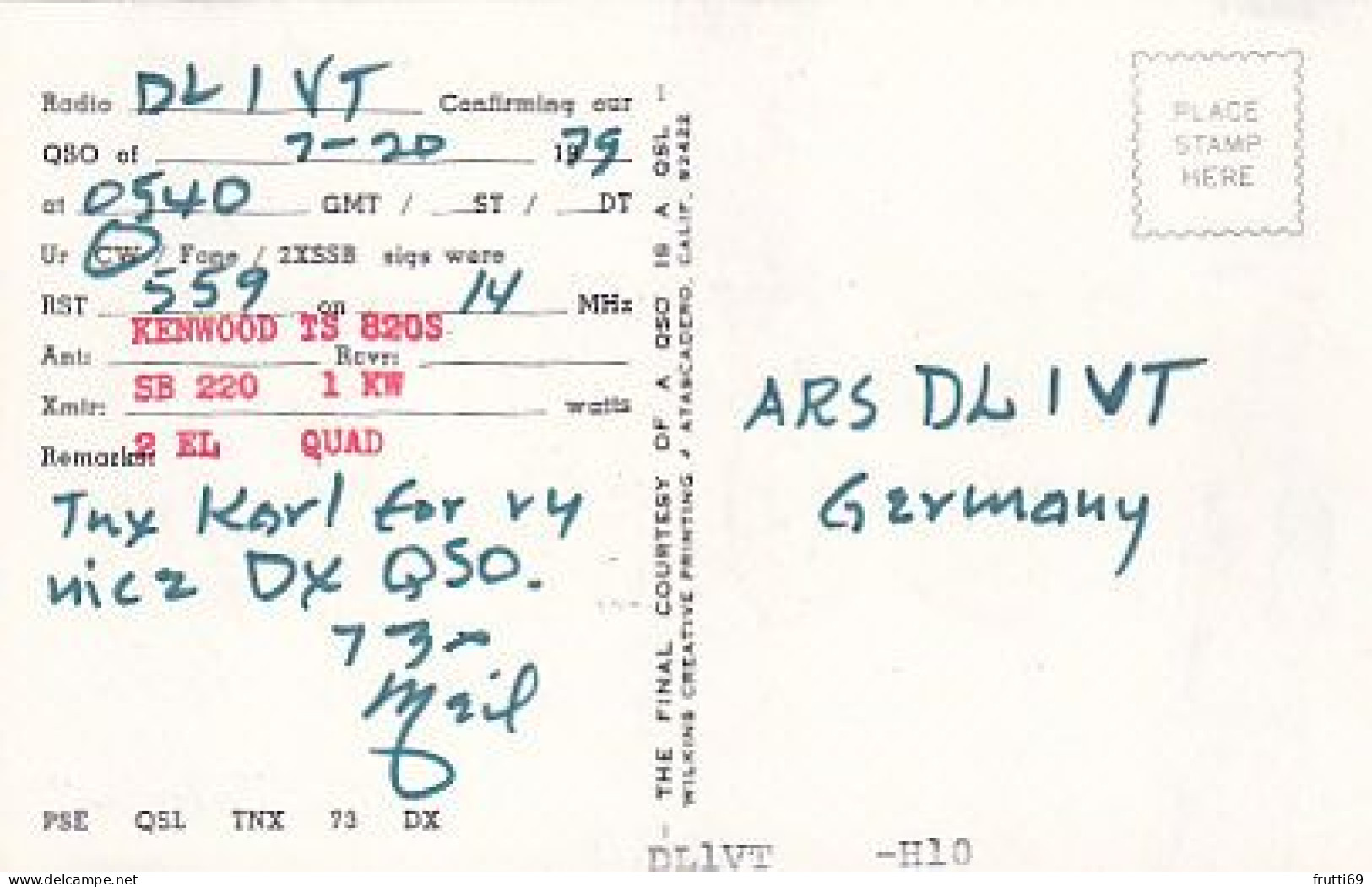 AK 183574 QSL - USA - California - Ontario - Radio Amateur