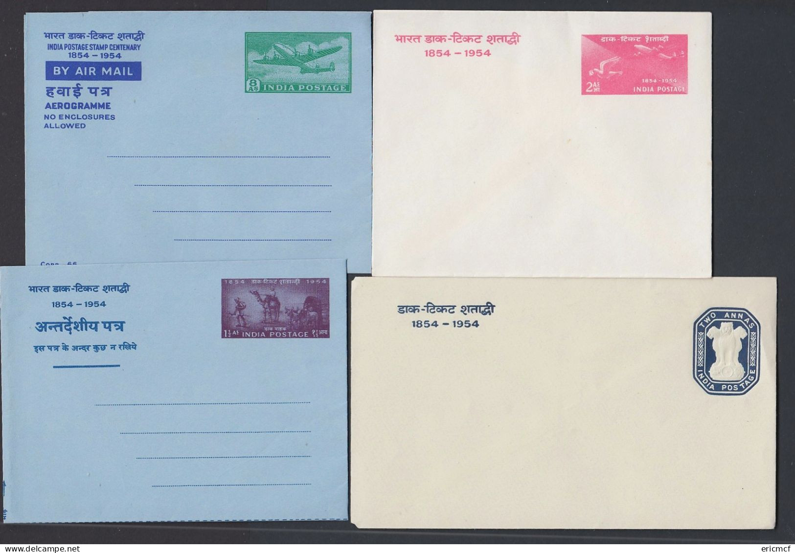 India 1954 Stamp Centenary 4x Postal Stationery Unused / RM07 - Covers