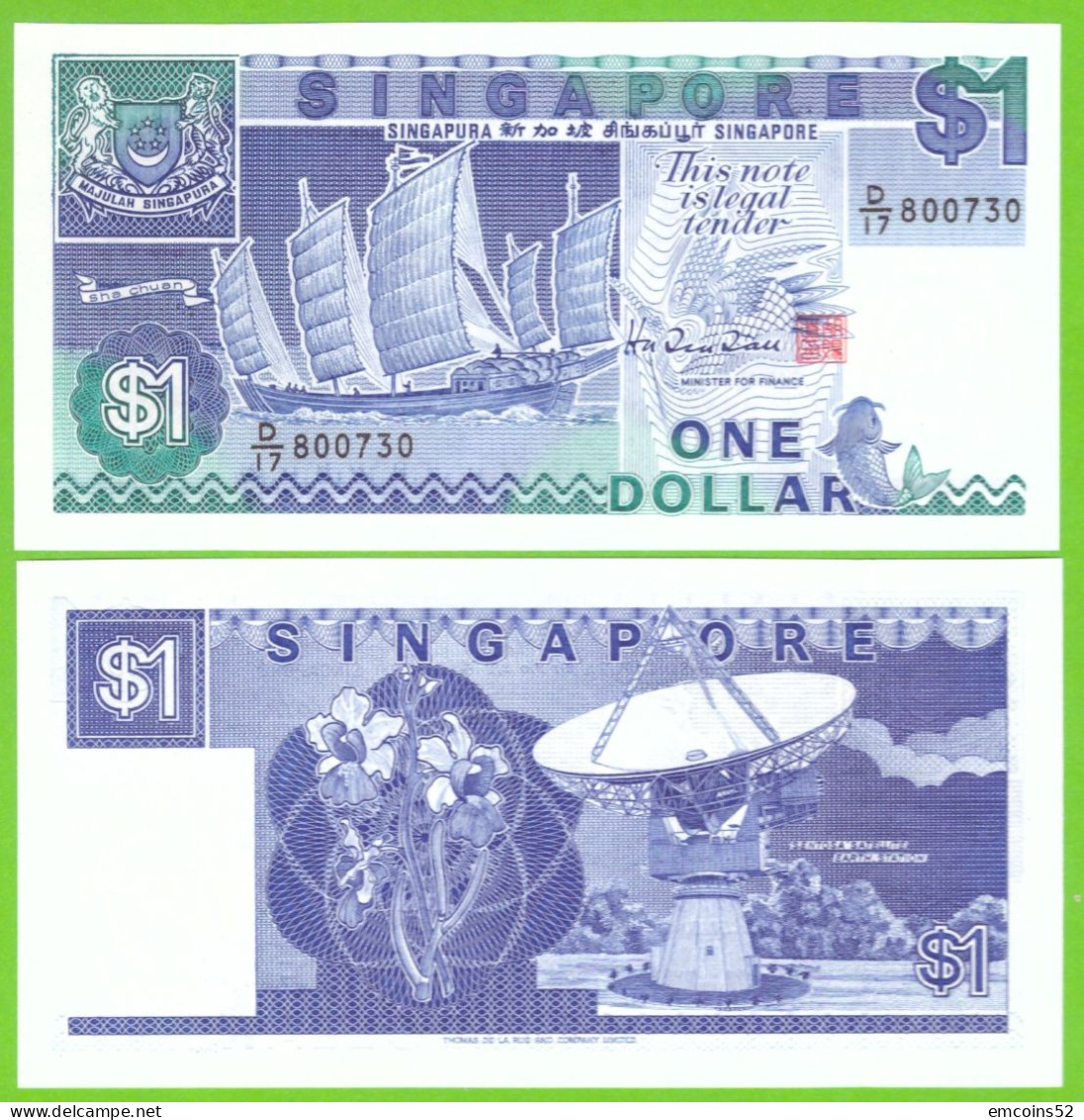 SINGAPORE 1 DOLLARS 1987 P-18b UNC D/14 - Singapur