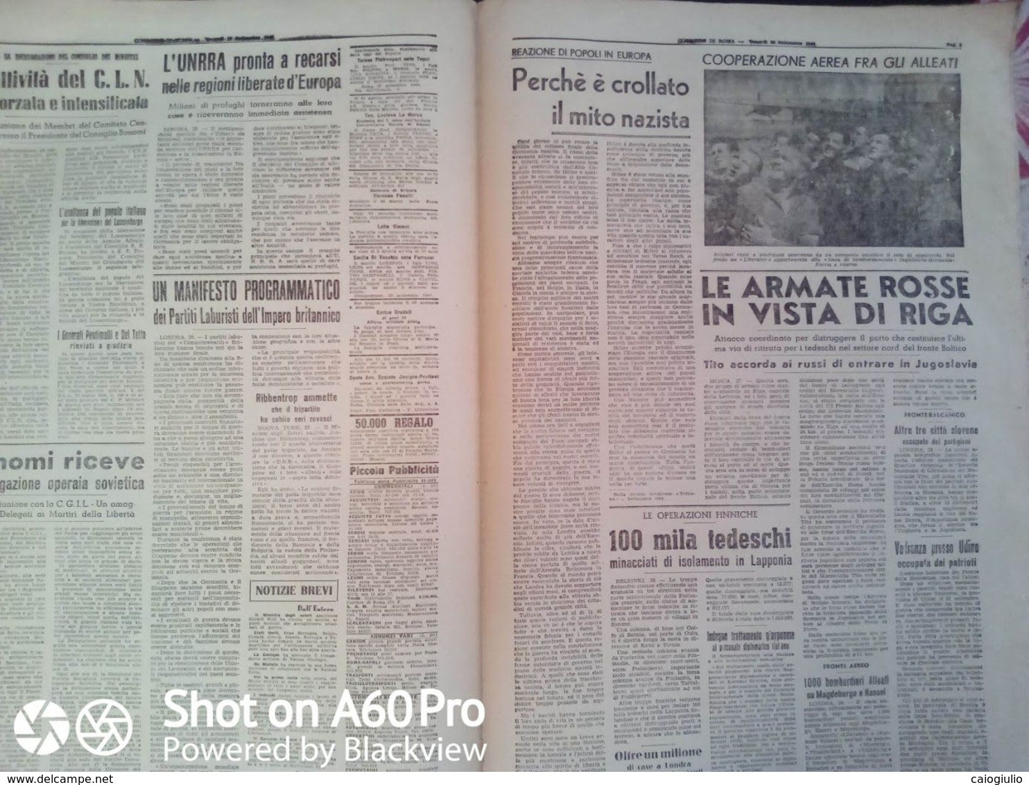 FASCISMO - CORRIERE DI ROMA N° 116 -  29 SETTEMBRE 1944 - CHURCHILL AI COMUNI - RIAPERTURA PROCESSO MATTEOTTI - Guerre 1939-45