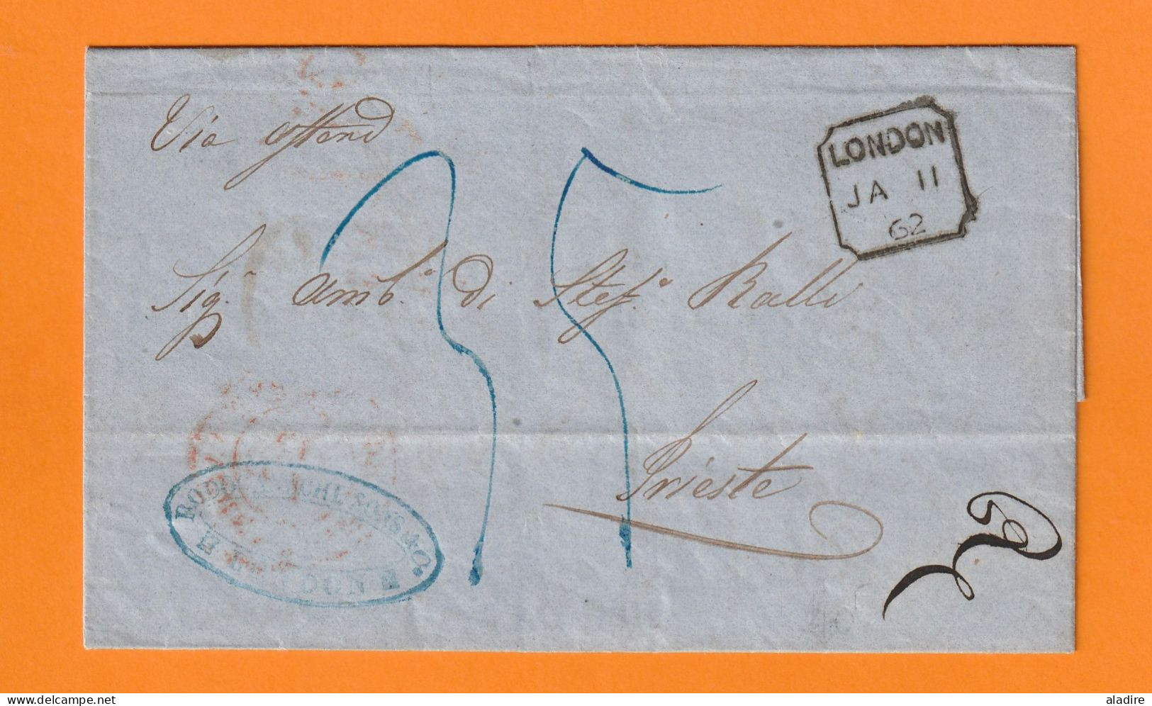 1862 - Lettre Pliée De London Londres Vers Triest Trieste (Autriche Aujourd'hui Italie Italia) - Poststempel