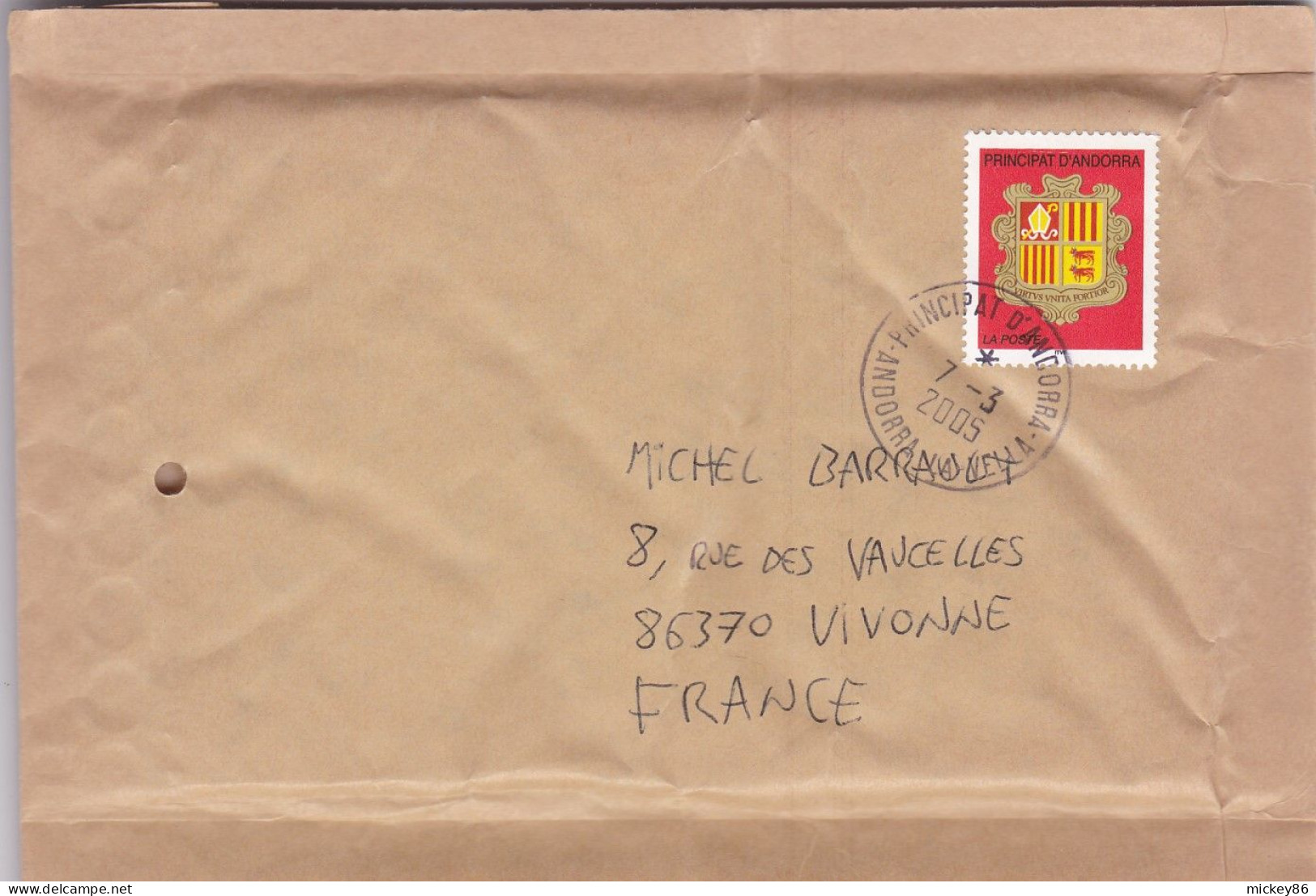 Andorre --  2005 ---lettre De ANDORRA LA VELLA Pour VIVONNE-86 (France) ..tp  Blason Seul Sur Lettre ... - Storia Postale