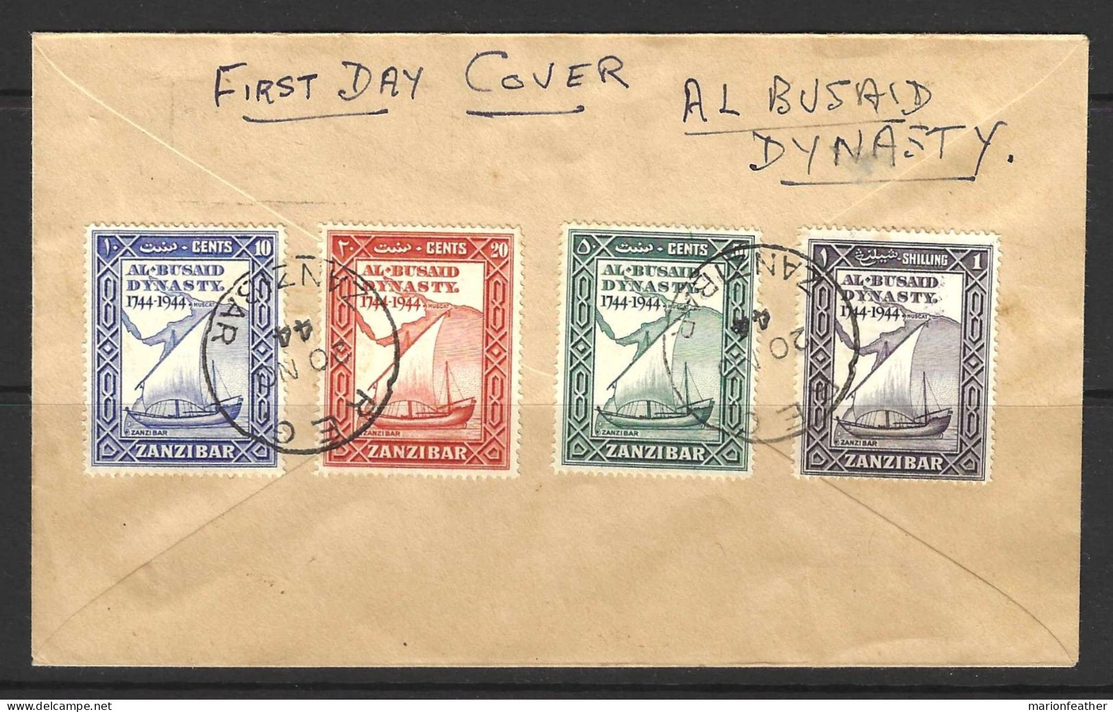 ZANZIBAR...KING GEORGE VI..(1936-52..)...." 1944..".....F.D.C.....BI CENT SET....REGISTERED......VFU... - Zanzibar (...-1963)