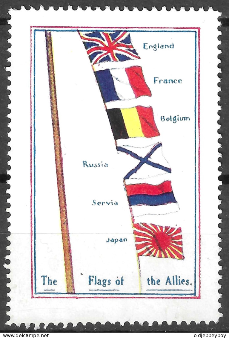 1914- 1918 EPOQUE DELANDRE VIGNETTE WW1 GREAT BRITAIN GB ERINNOFILO THE FLAGS OF THE ALLIES FRANCE BELGIUM RUSSIA JAPAN - Vignettes Militaires