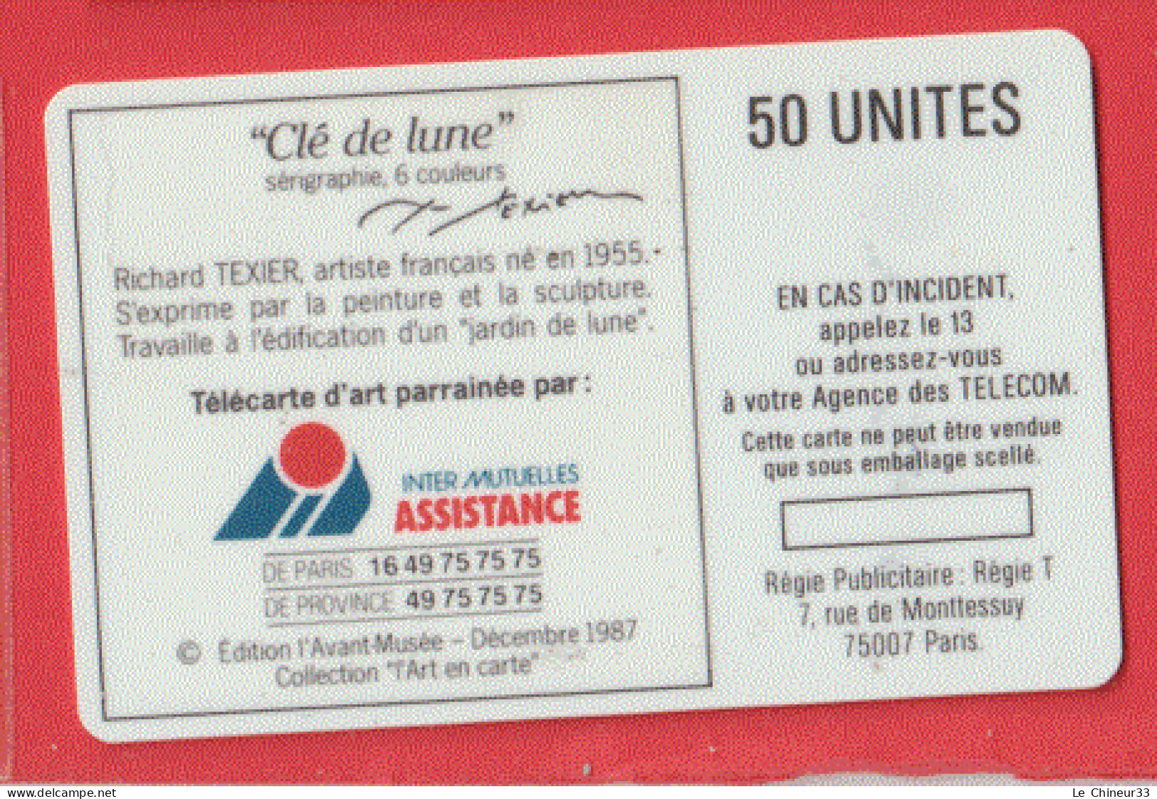 F 16 A ---CLE DE LUNE 50u  BU 1---Verso Point Apres Telecom - 1988