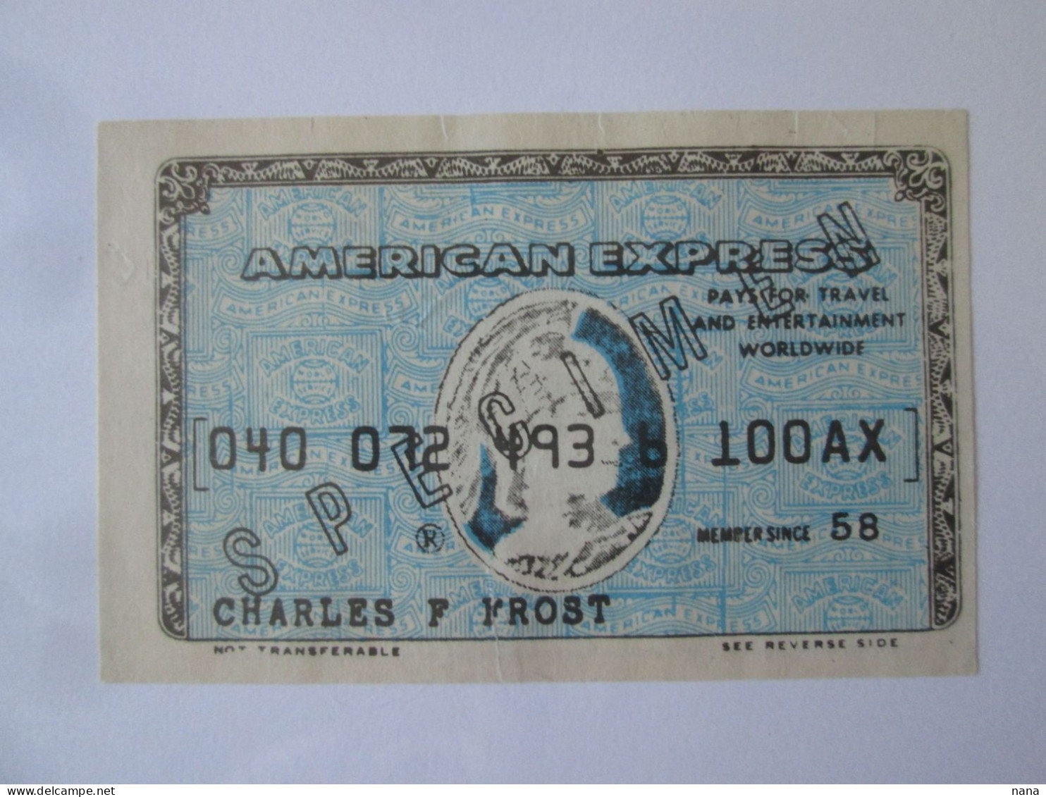 Rare! Vintage American Express Specimen Card Charles F.Frost 82 X 53 Mm See Pictures - Ficción & Especímenes