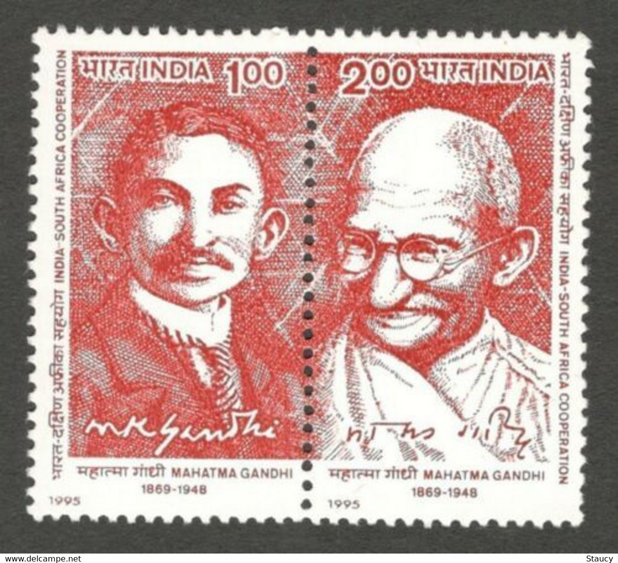 India 1995 Mahatma Gandhi Se-tenant Pair "India South Africa Joint Issue", MNH As Per Scan - Mahatma Gandhi