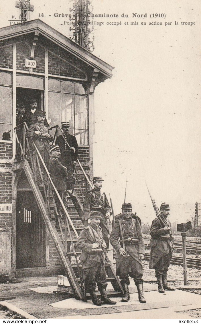 Grève Des Cheminots Du Nord (1910) (9418) Poste D'aiguillage Occupé Et Mis En Action Par La Troupe - Sciopero