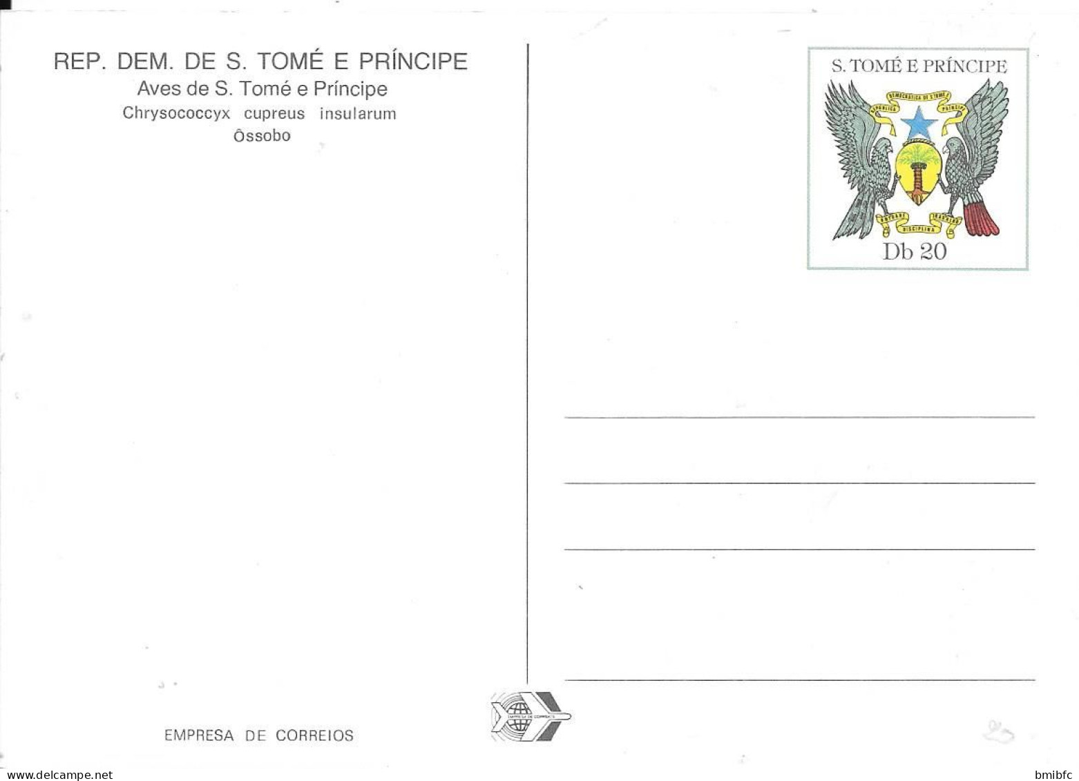 REP.DEM DE S. TOMÉ E PRINCIPE - Aves De S. Tomé E Principe  - Coucou Foliotocol - Chrysococcyx Cupreus (Entier Postal) - Coucous, Touracos