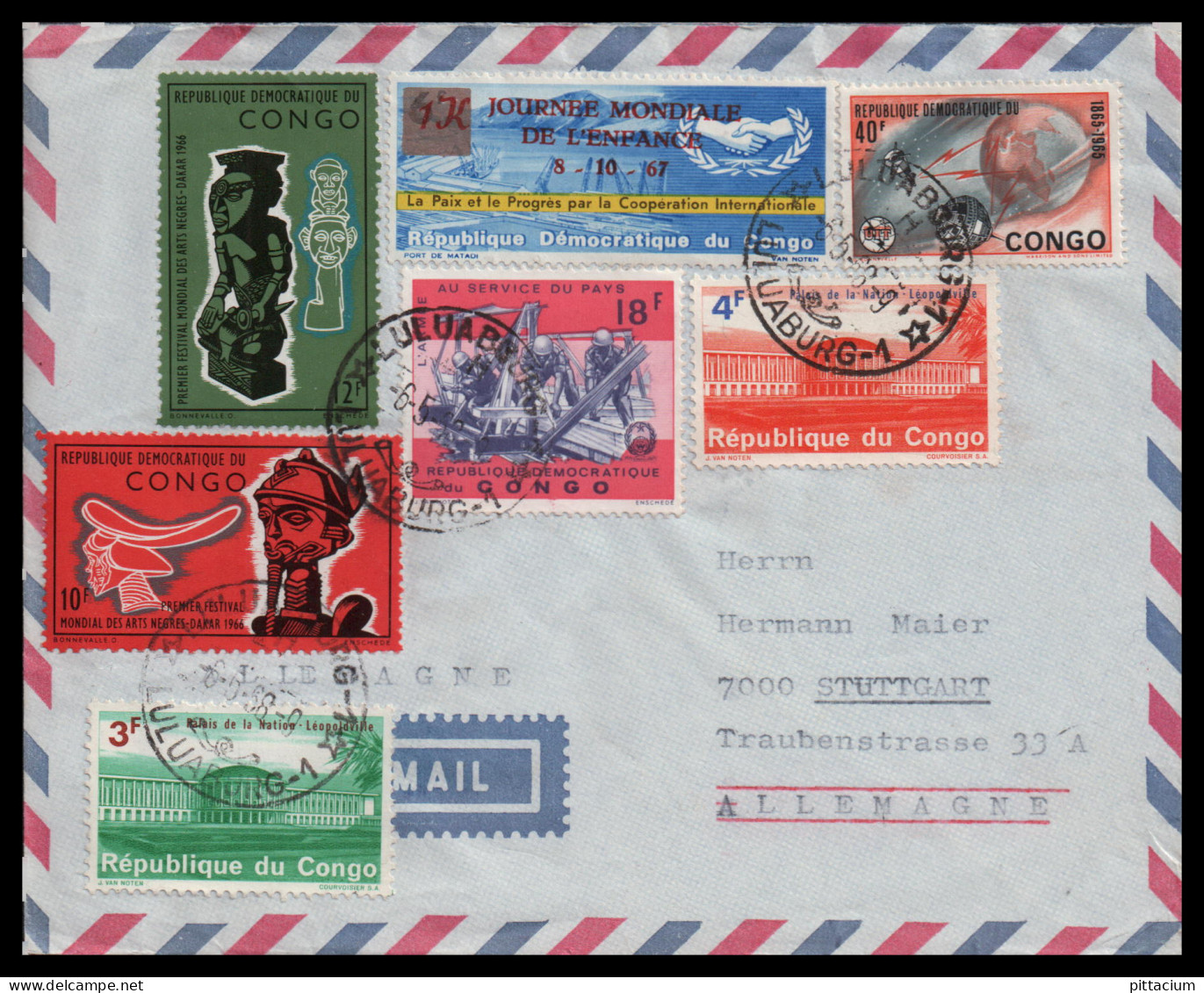 Kongo Kinshasa 1968: Luftpostbrief  | Afrika, Europa, Bedarfsbeleg | Luluaburg, Stuttgart - Storia Postale