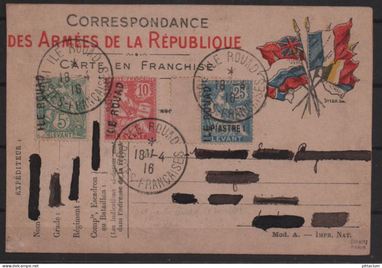 Frankreich (alte I) 1916: Brief  | Levante, Provisorien, Handstempel | Ile Rouad - Brieven En Documenten
