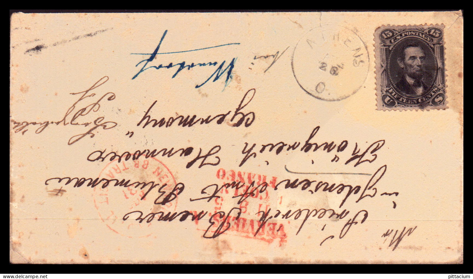 Vereinigte Staaten Ca. : Brief / Auslandspost | Präsident, Abraham Lincoln | Athens, Hannover - 1861-65 Etats Confédérés