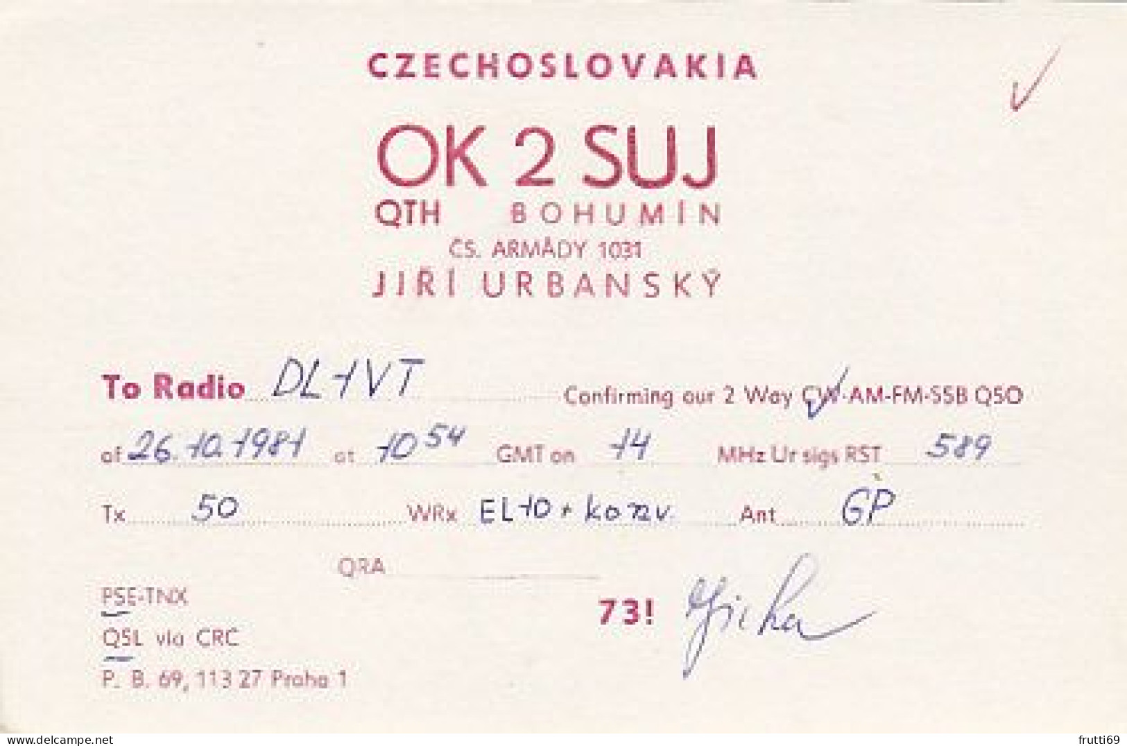 AK 183641 QSL - Czechoslovakia - Bohumin - Radio Amateur